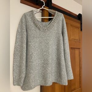NWT Soft Surroundings size large grey sweater with decorative beading
